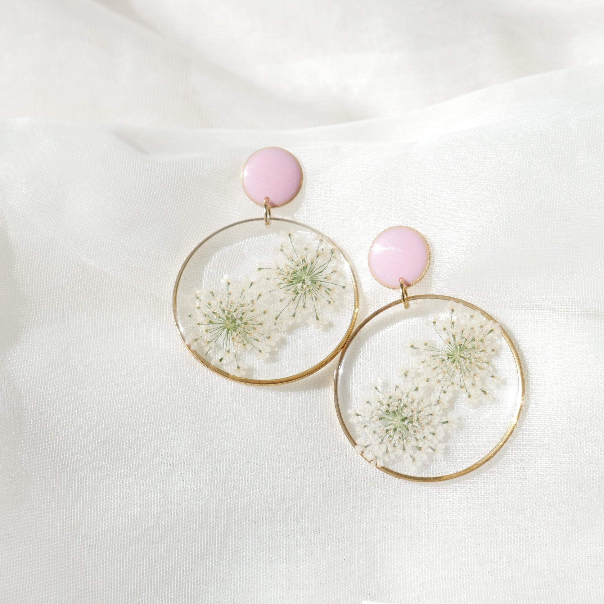 Boucles d'oreilles duo Estelle blanche et rose - rond (xxl) - Velora
