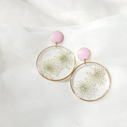 Boucles d'oreilles duo Estelle blanche et rose - rond (xxl) - Velora
