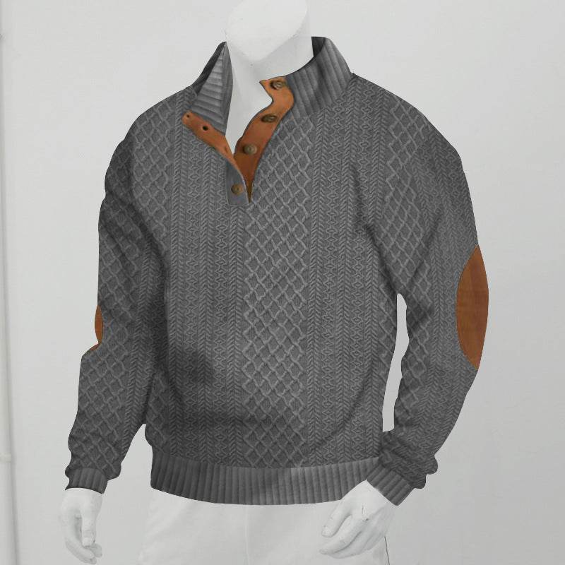 Stand Collar Long Sleeve Jacquard Knitted Pullover Sweater - Velora
