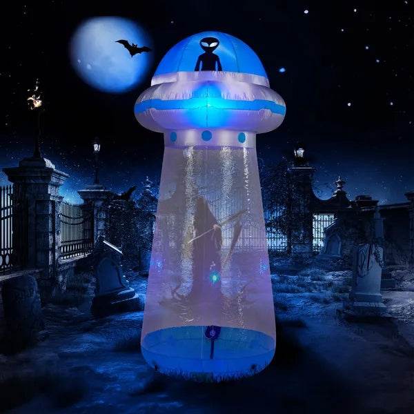 8.8 FT Halloween Inflatable UFO Yard Decoration, Fun Tall Blow Up Yard Decor With Built-in LED Lights And Stand Inside Design For Holiday Party Yard Lawn Garden Decor Indoor Outdoor - Velora