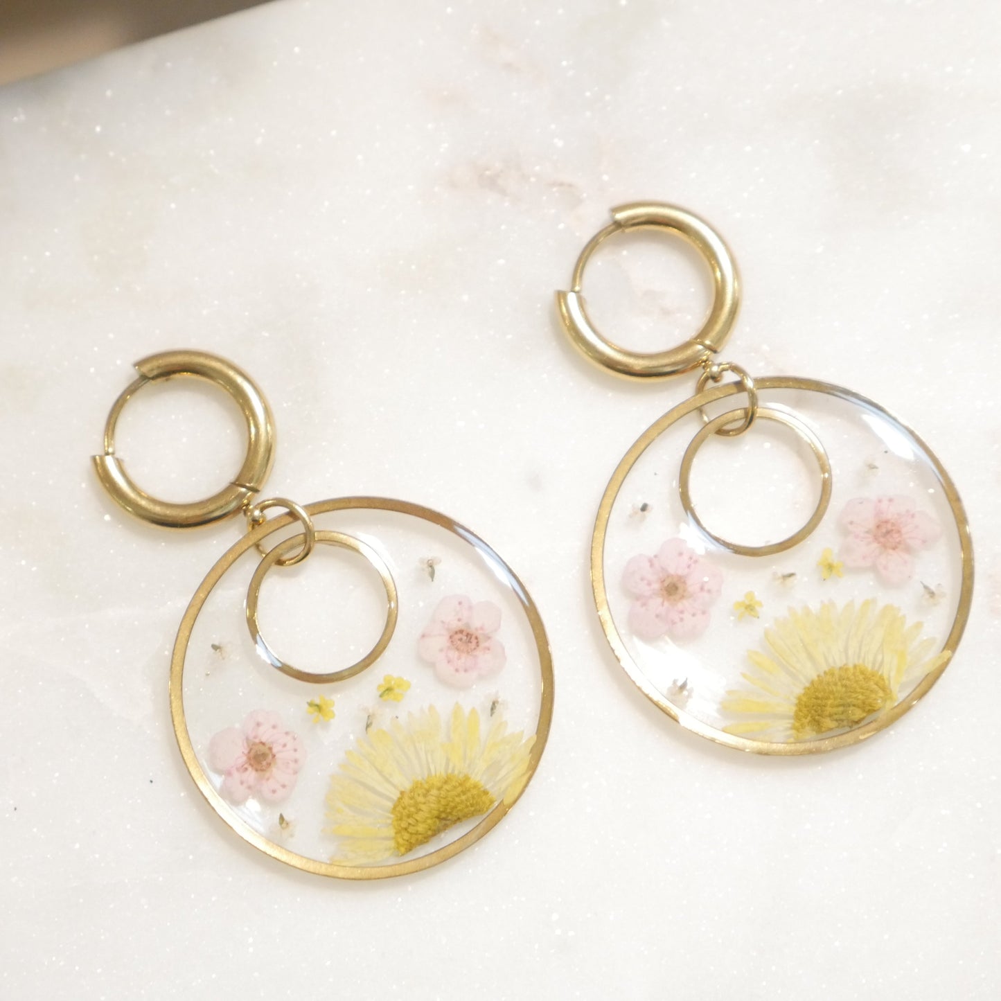 Boucles d'oreilles Thalia jaune et rose - rond - (XL) - Velora