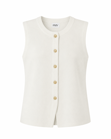 Bezla - Button Front Sleeveless Knit Vest Top In Ivory