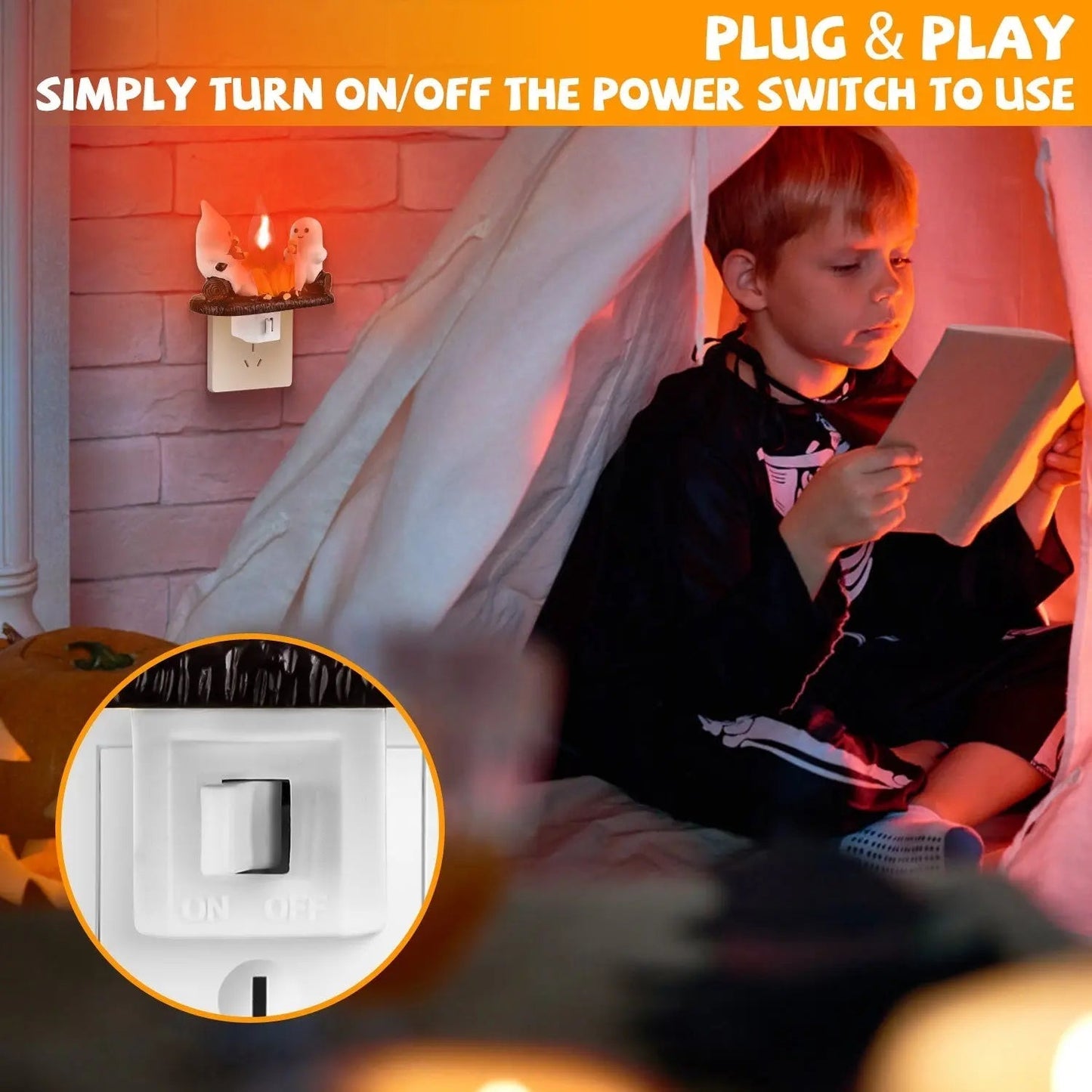 2Pcs Ghost Campfire Flickering Flame Night Light Indoor 3D Funny Halloween Nightlight Decoration Bedroom Night Light Halloween Decoration Gift For Friend Family EX-STOCK Canada