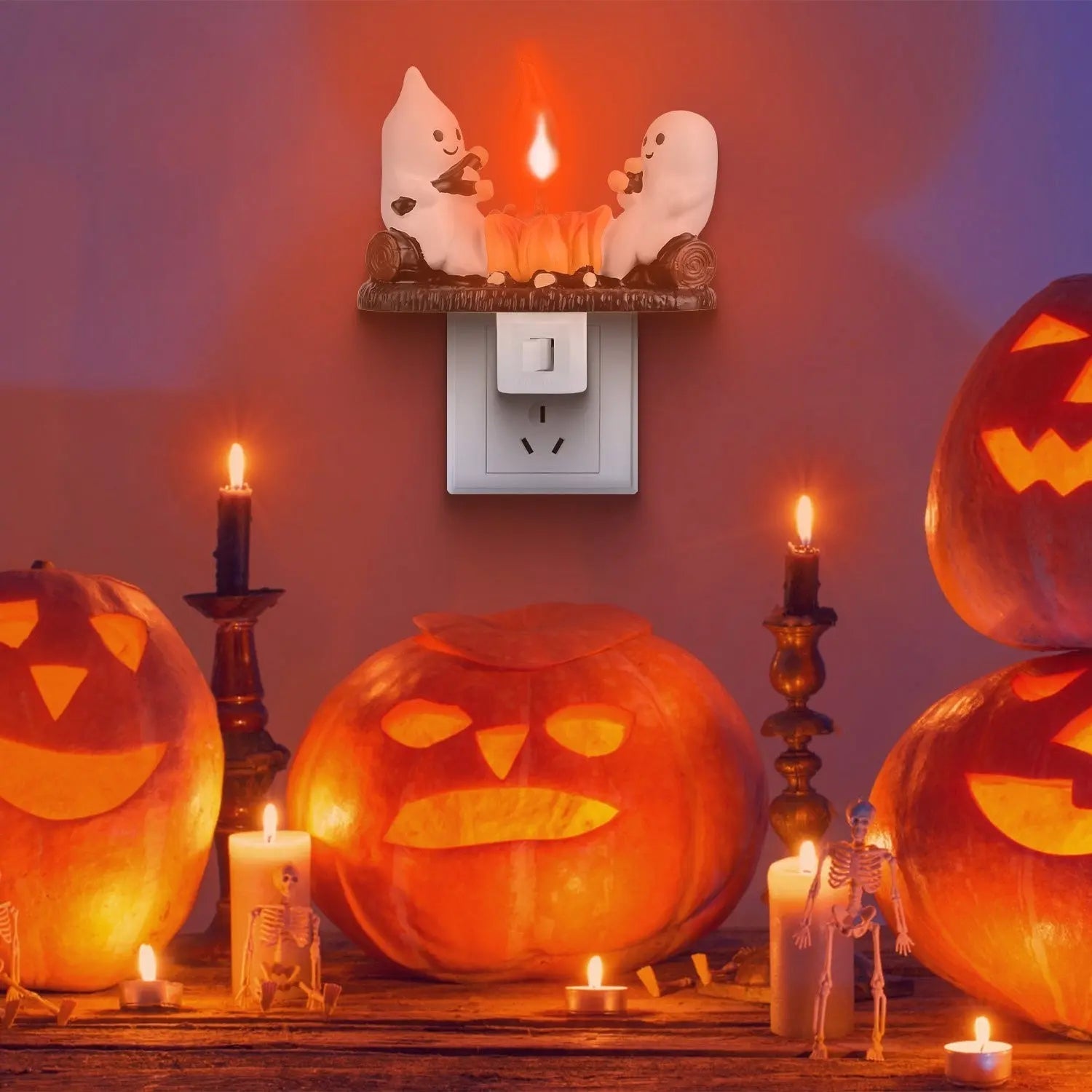 2Pcs Ghost Campfire Flickering Flame Night Light Indoor 3D Funny Halloween Nightlight Decoration Bedroom Night Light Halloween Decoration Gift For Friend Family EX-STOCK Canada