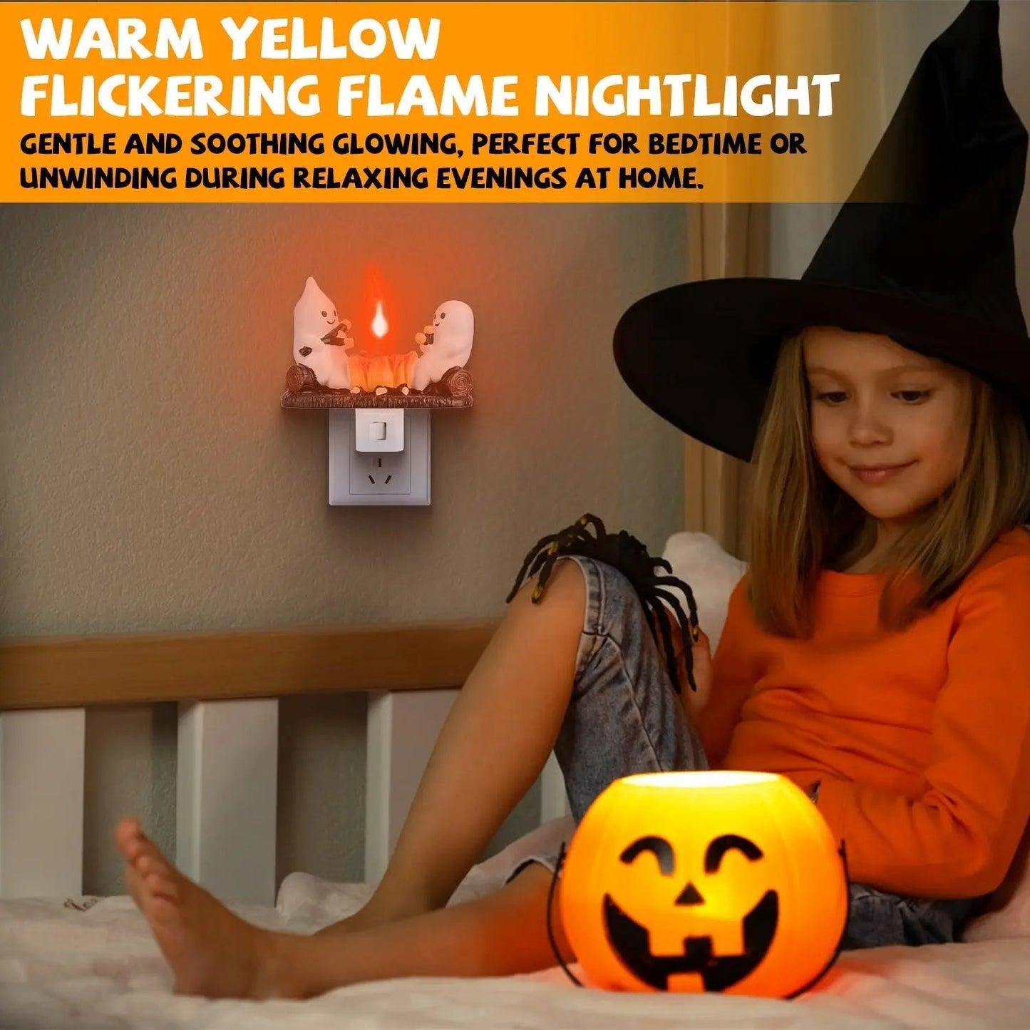 2Pcs Ghost Campfire Flickering Flame Night Light Indoor 3D Funny Halloween Nightlight Decoration Bedroom Night Light Halloween Decoration Gift For Friend Family EX-STOCK Canada