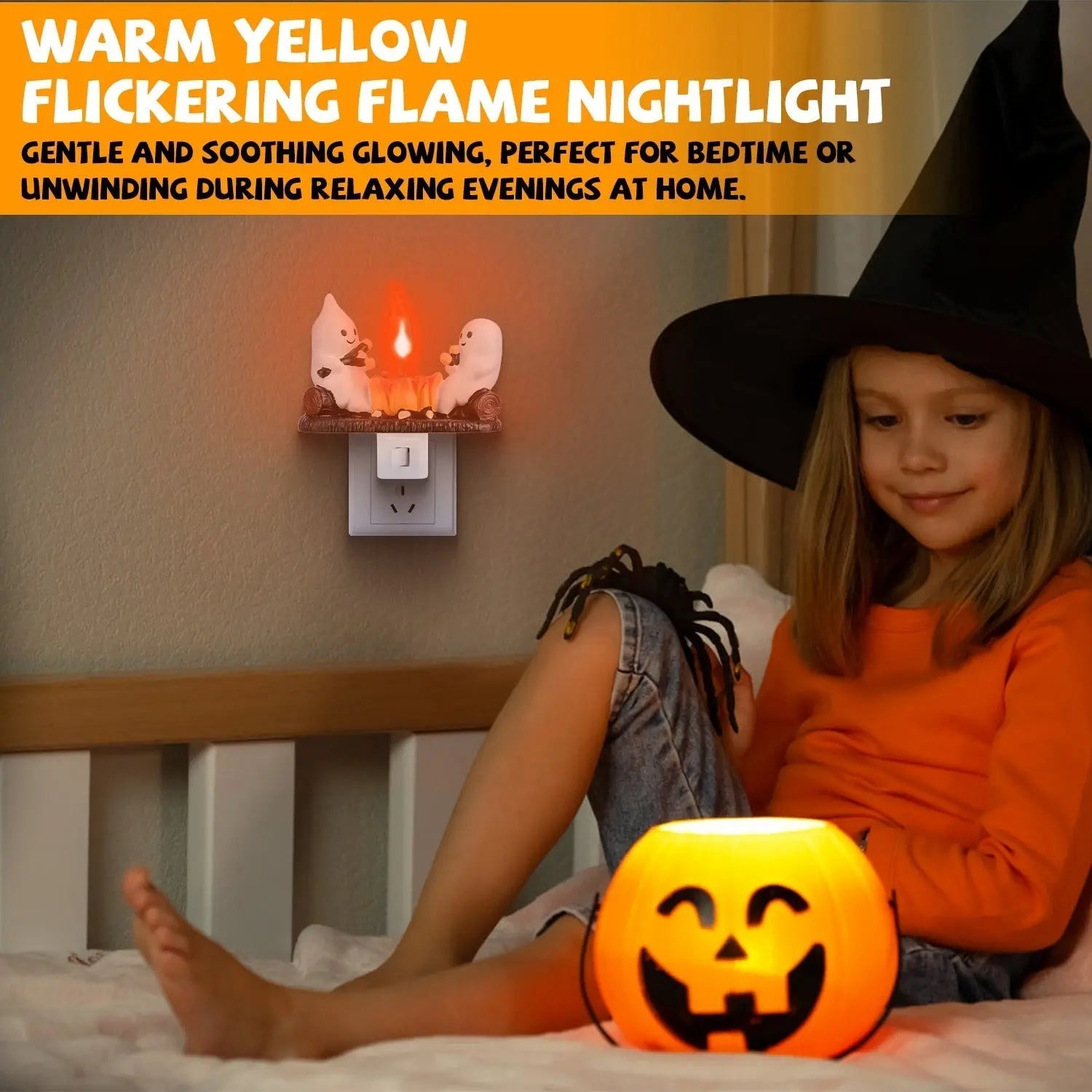 2Pcs Ghost Campfire Flickering Flame Night Light Indoor 3D Funny Halloween Nightlight Decoration Bedroom Night Light Halloween Decoration Gift For Friend Family EX-STOCK Canada