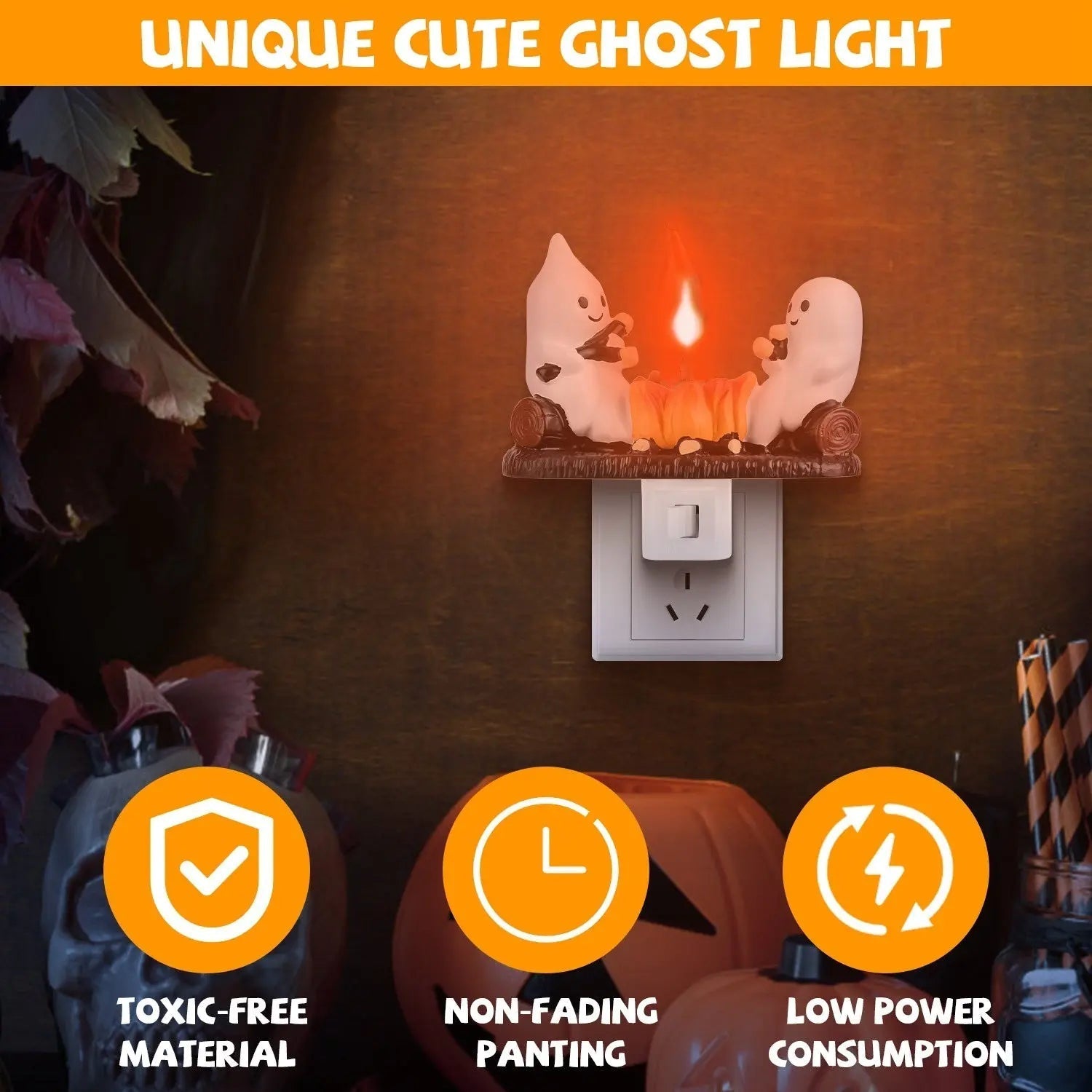 2Pcs Ghost Campfire Flickering Flame Night Light Indoor 3D Funny Halloween Nightlight Decoration Bedroom Night Light Halloween Decoration Gift For Friend Family EX-STOCK Canada