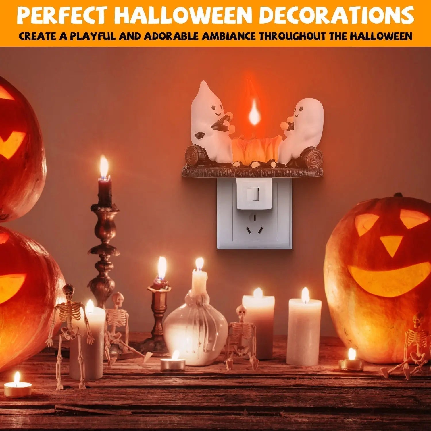 2Pcs Ghost Campfire Flickering Flame Night Light Indoor 3D Funny Halloween Nightlight Decoration Bedroom Night Light Halloween Decoration Gift For Friend Family EX-STOCK Canada