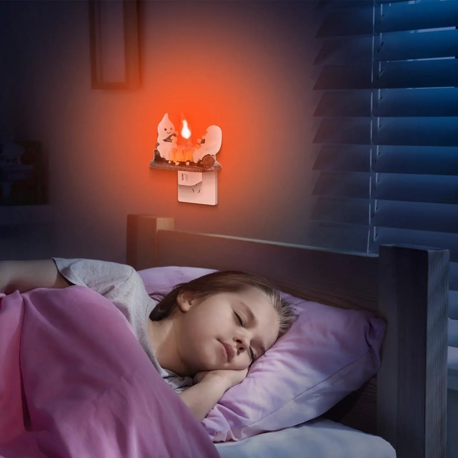 2Pcs Ghost Campfire Flickering Flame Night Light Indoor 3D Funny Halloween Nightlight Decoration Bedroom Night Light Halloween Decoration Gift For Friend Family EX-STOCK Canada