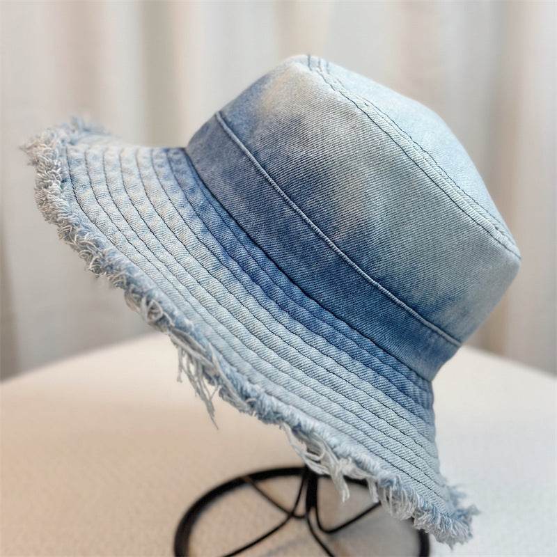 Summer Denim Bucket Hat for women Distressed Sun-proof Face-showing Small Hat - Velora