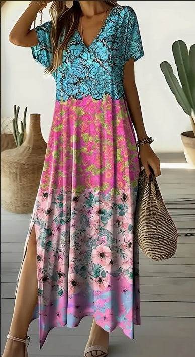 Spring Summer Vacation Resort Beach Slit Boho maxi dress - Velora
