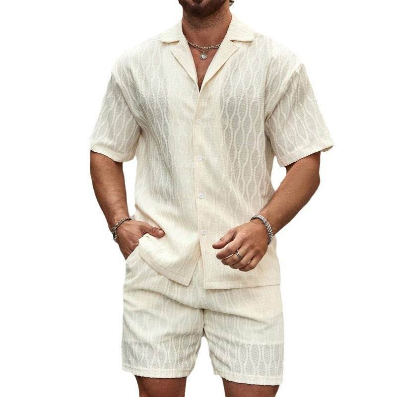 Men Tracksuits Summer Fashion Solid Loose Casual Two Pieces Lapel Button Shirt Shorts Beach Holiday All-match Outfits Male - Velora