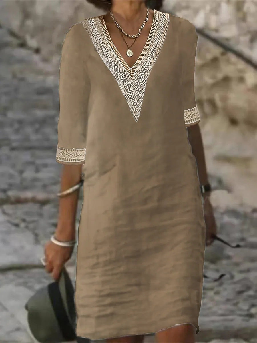 Autumn Chic Women's V-Neck Dress