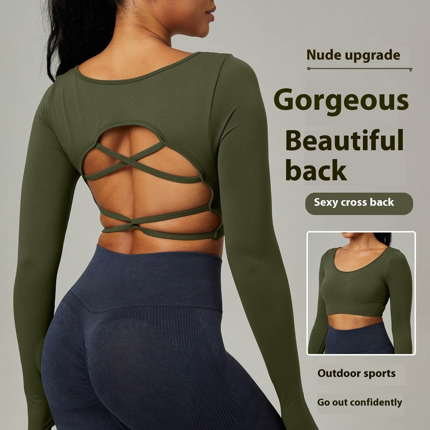 Long Sleeve Hollow Back Crop Workout Top for Women Sport Gym Top - Velora