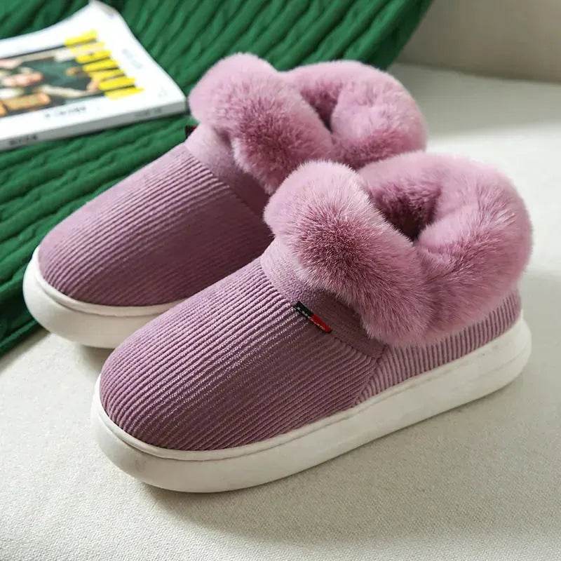 Winter Plush Cotton Shoes For Men And Women Cozy Fluffy Corduroy House Slippers Warm Slip On Fleece House Shoes - Velora