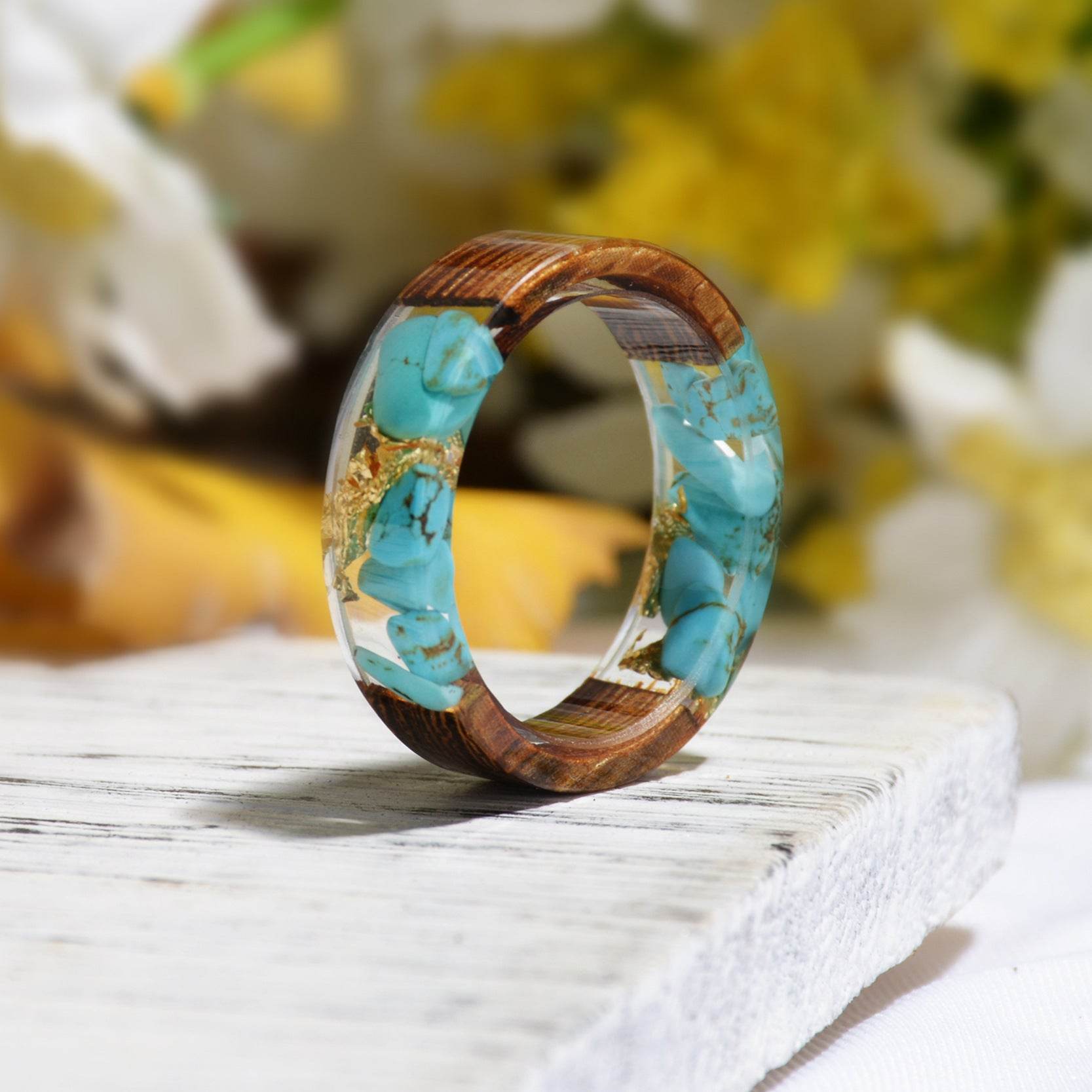 Cross-border Foreign Trade New Wood Resin Ring Diy Handmade Dried Flower Epoxy Ring - Velora