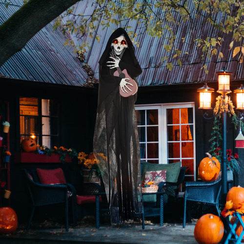 HOMCOM 4.3 Outdoor Halloween Decoration Animatronic Guitar-playing Grim Reaper, Sound And Motion Activated Animated Prop With Light Up Eyes Guitar Music - Velora