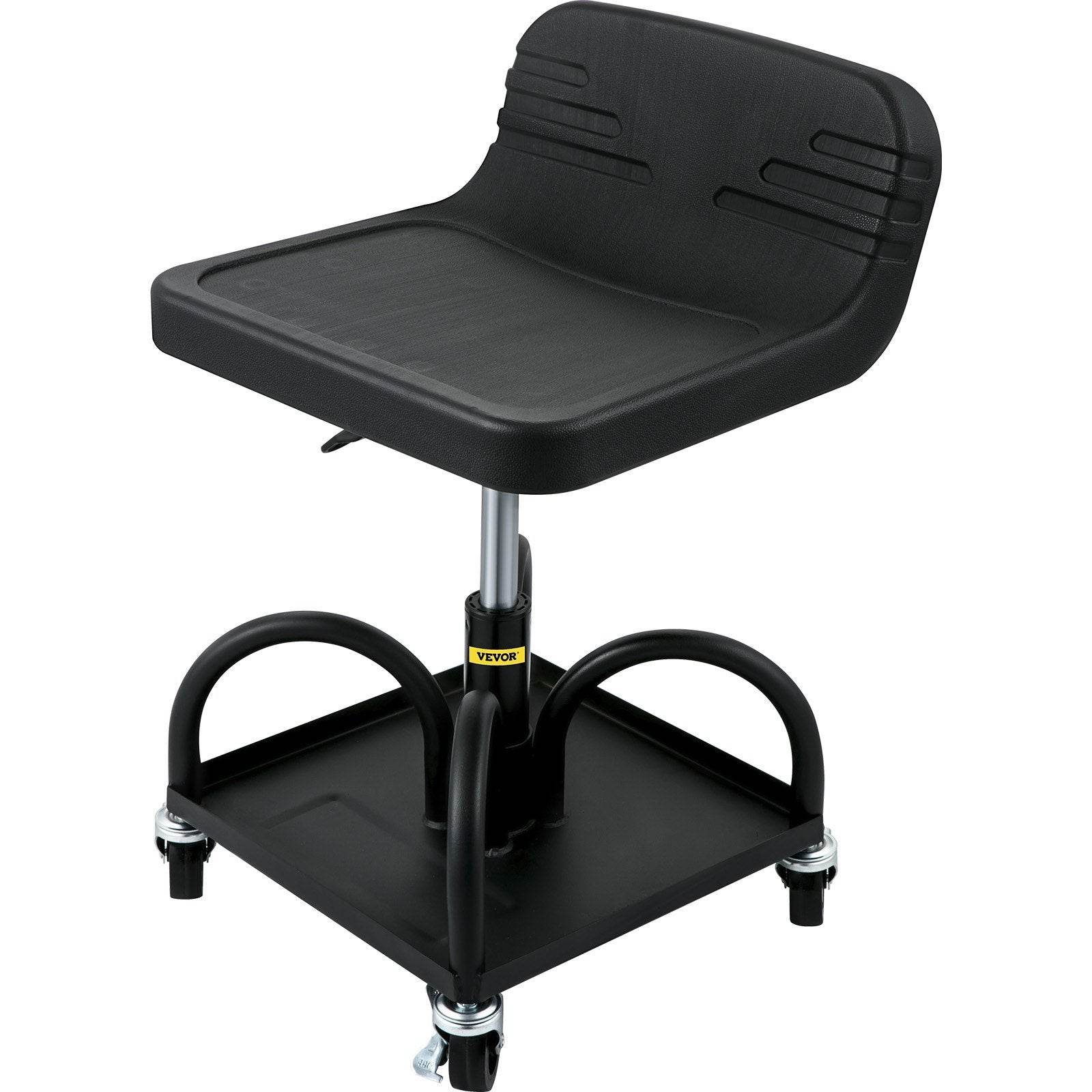 Rolling Garage Stool, 300LBS Capacity, Adjustable Height From 15.7 In To 20.5 In, Mechanic Seat With 360-degree Swivel Wheels And Tool Tray, For Workshop, Auto Repair Shop, Black - Velora