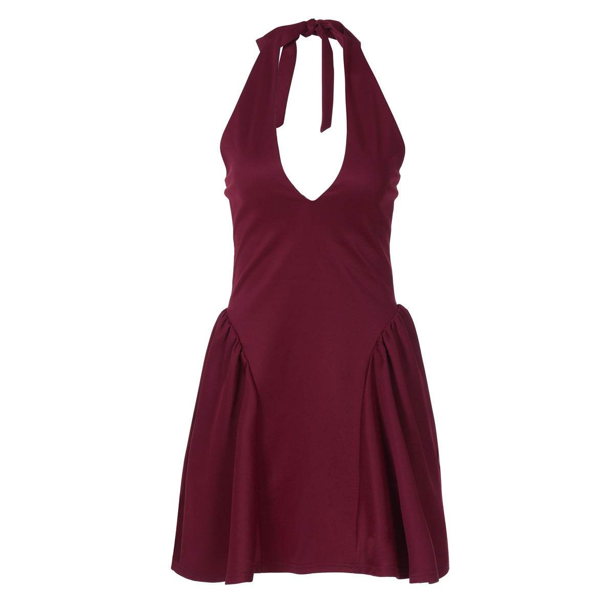 Elegant Ladies Deep V-neck flared Halter Neck Mini dress for Party Club Date - Velora