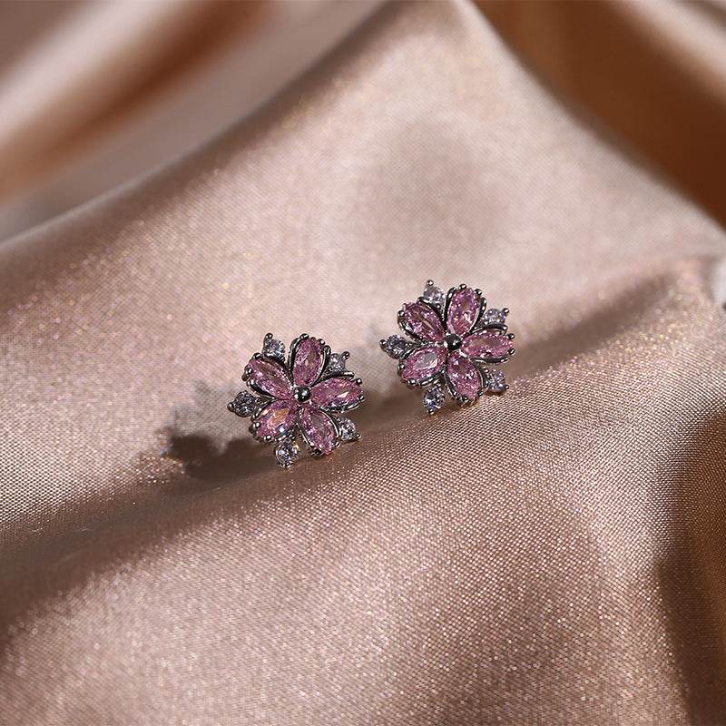 Fashion Jewelry Zircon Women Necklace Ring Double Layers Flower Cubic Zirconia Jewelry Shiny Simple All Match Stud Earrings Ring Necklace For Wedding - Velora