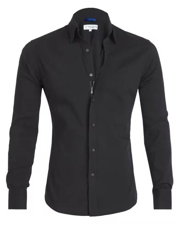 Long Sleeve Zipper Shirt With Button Design Fashion Lapel Tops For Mens Clothing - Velora