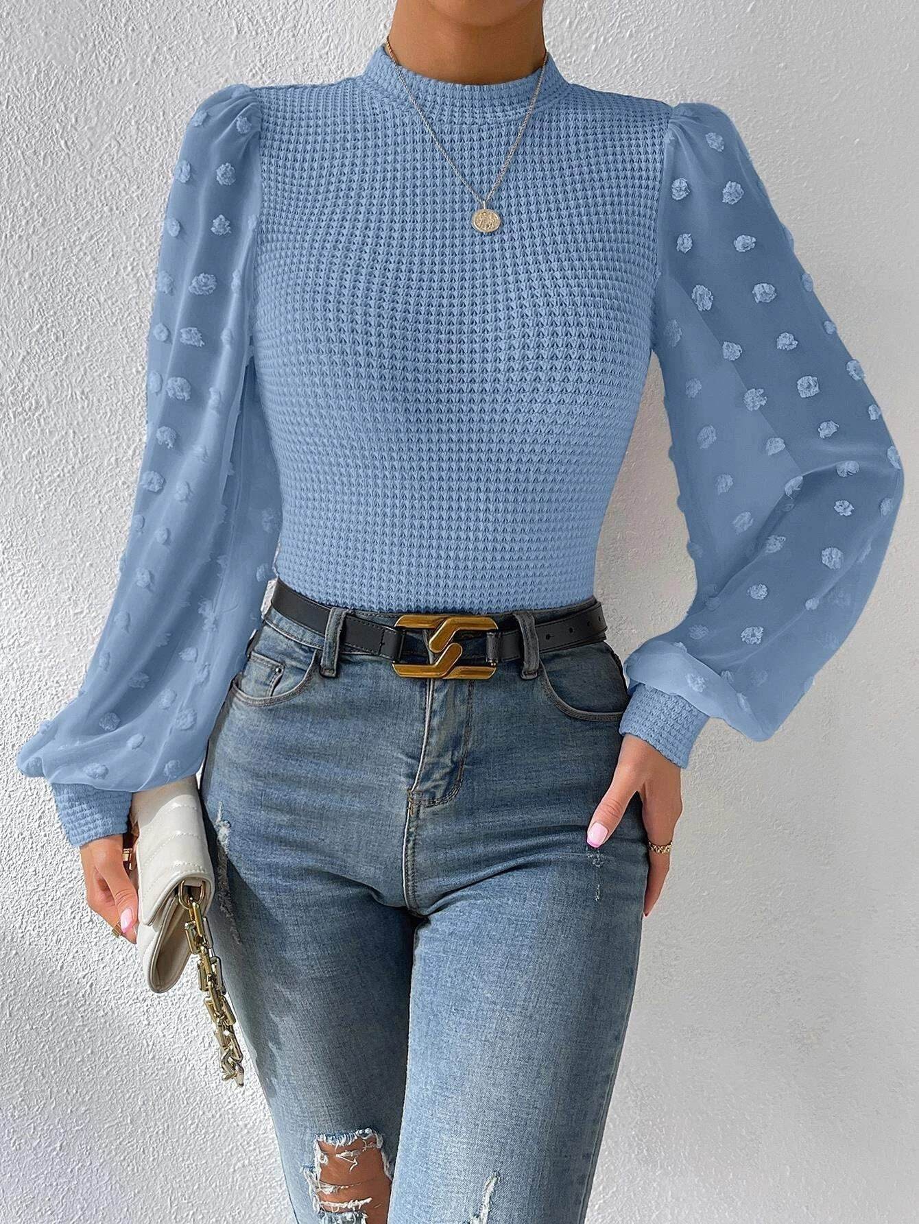 Women's Knitwear Round Neck Stitching Long Sleeve - Velora