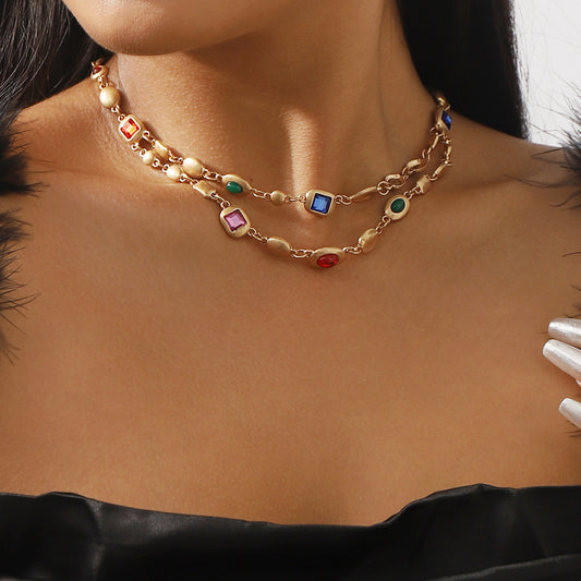 Ethnic Style Diamond Double-layer Necklace