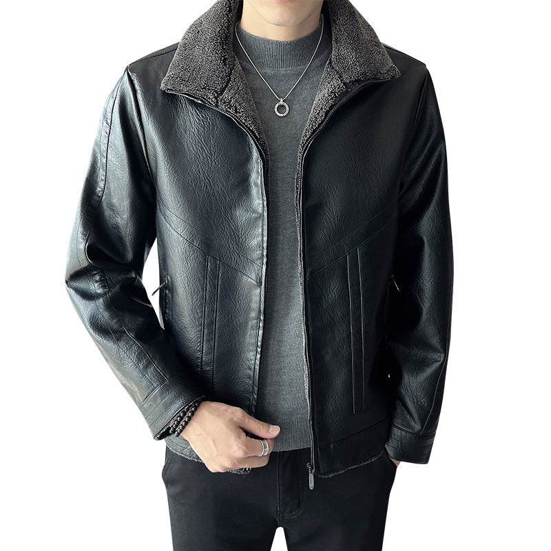 Hong Kong Style Velvet Padded Plus Size Men's Leather Jackets - Velora