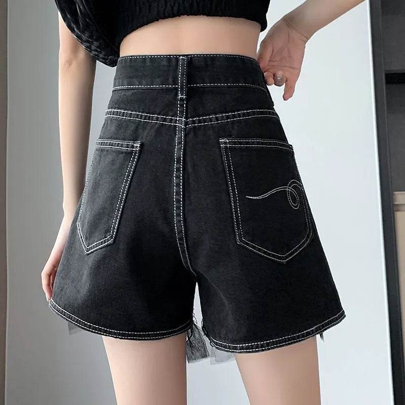 High Waist Design Denim Shorts For Women - Velora