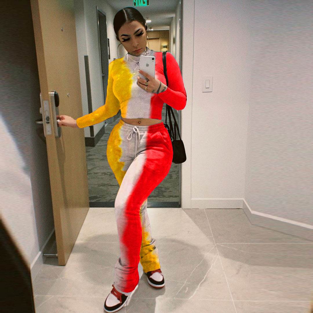 Tie-Dye 2pcs Women Long sleeve Drawstring Sweatsuit Outfit set - Velora