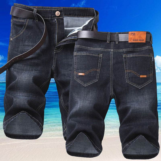 Jeans Shorts Men Elastic Straight Denim Mid Waist Loose Shorts - Velora