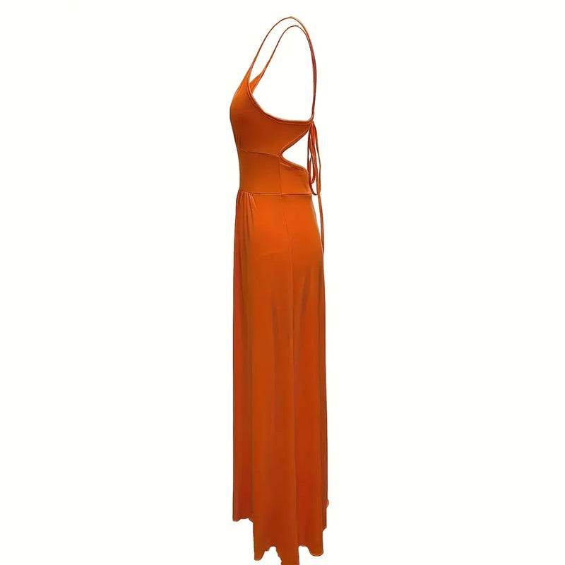 Elegant V Neck Summer Maxi Slit Dress Spaghetti Strap High Slit Long Dress - Velora