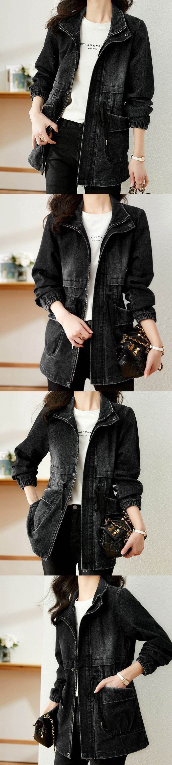Fashion formal fitted Zip up Denim Jacket Women - Velora