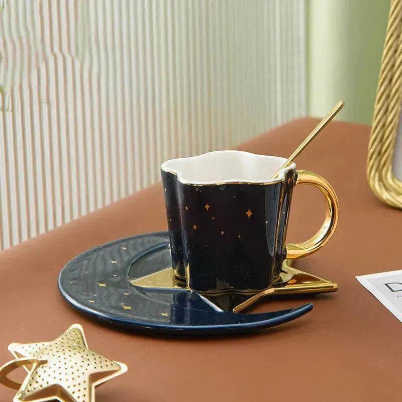 4pc set Creative Porcelain Ceramic Coffee Cup With Star And Moon Saucer - Velora