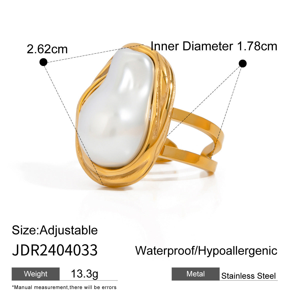 European And American Stainless Steel Pearl Eye-catching Ring High-grade Ins