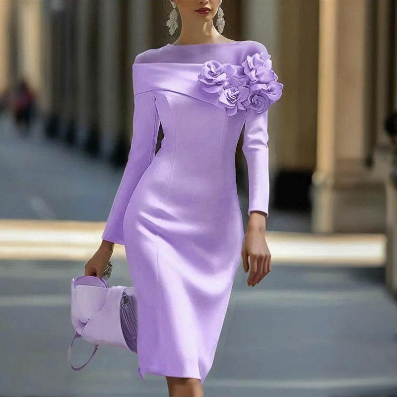 Elegant Long Sleeve Off Shoulder A-line Bodycon Wedding Guest dress - Velora