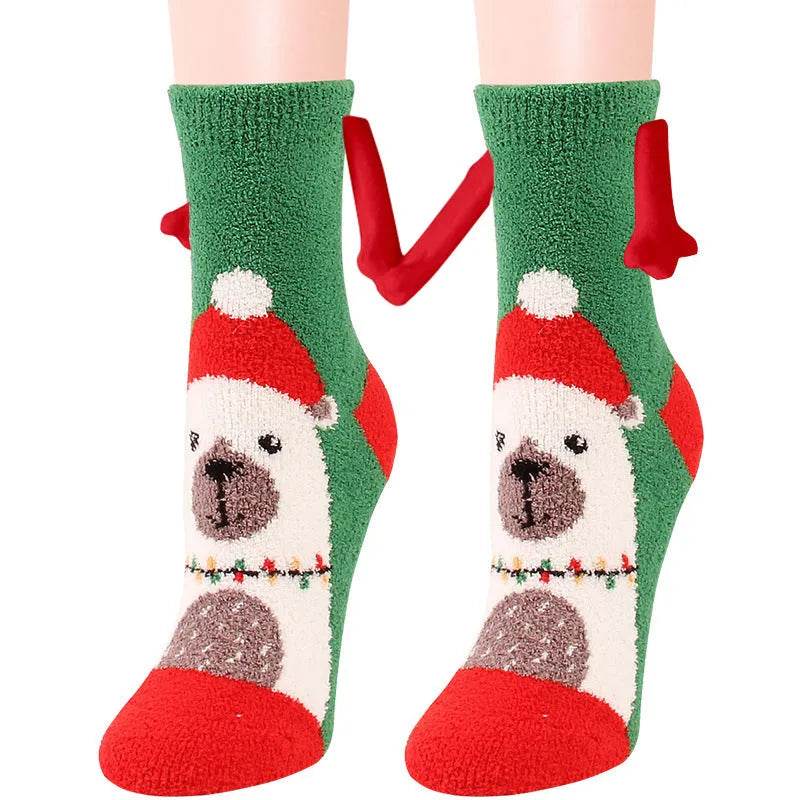 Soft Carton Christmas-themed Fleece Winter Home socks for Women
