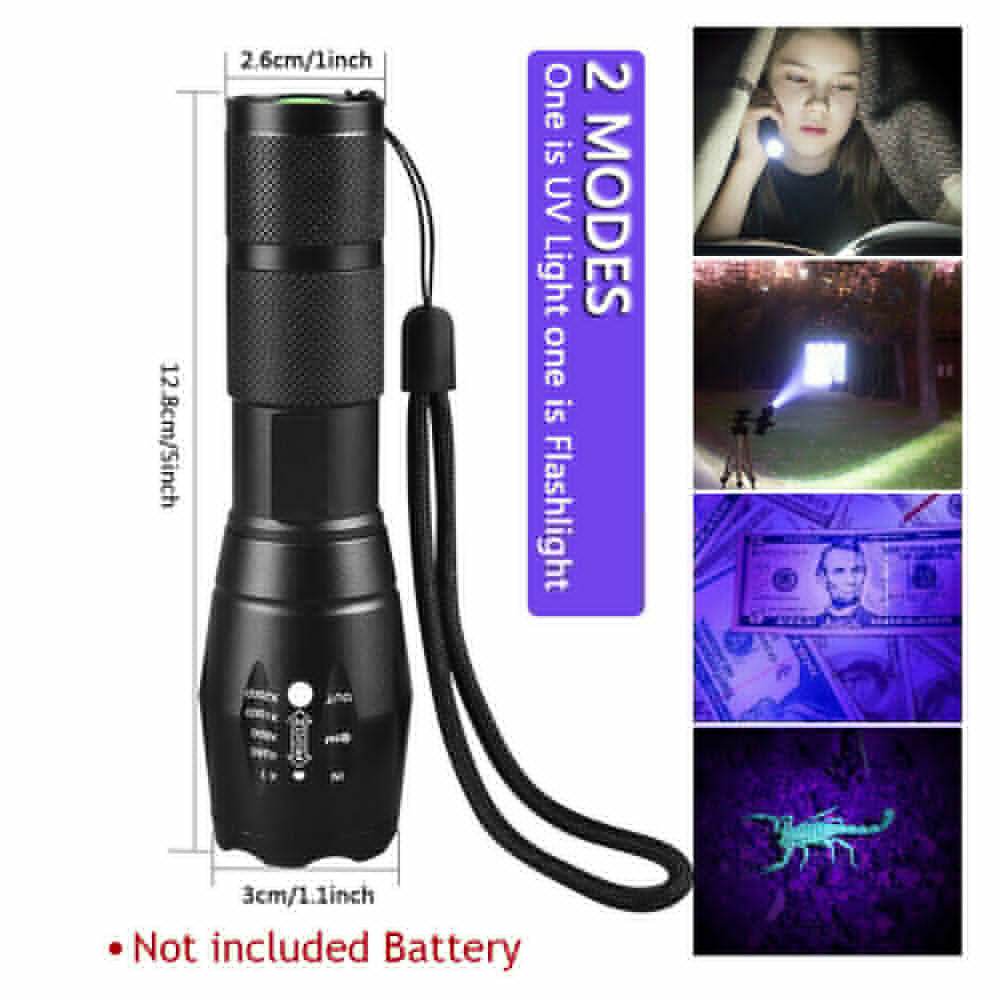 UV Torch Ultra Violet Flashlight Zoomable Blacklight Lamp LED Super Bright 250000lm 2 In 1 395nm Mini Pocket Inspection Light 2 Pack - Velora