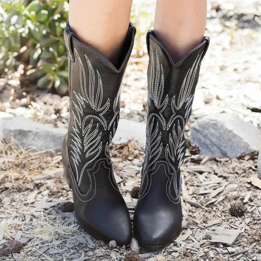 Black Western Cowboy Boots Pointed Toe Shoes Women - Velora