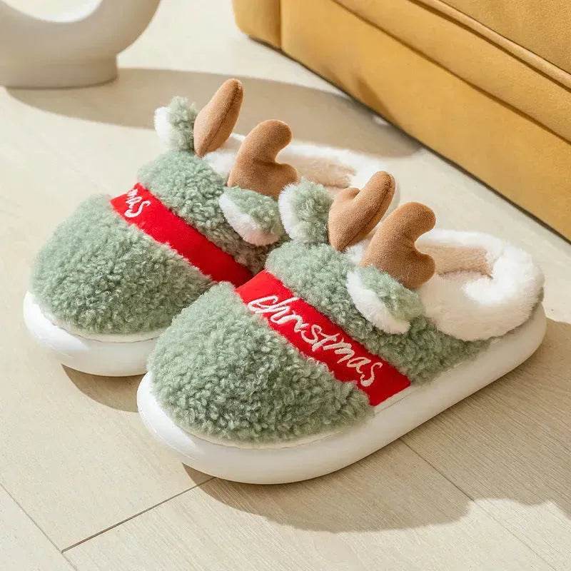 Christmas Shoes Winter Home Slippers Elk Soft Cozy Bedroom Slipper Slip On House Shoes - Velora