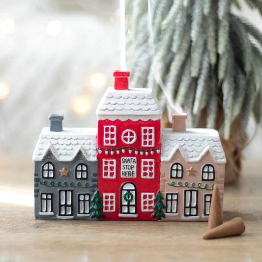 Christmas Small House Decorations Resin Winter Incense Cone Burner Decoration Landscape Decorative Gift - Velora