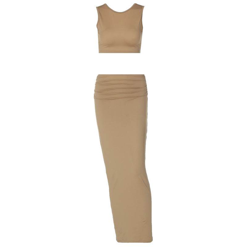 Women Tank Tops Long Skirts Party Dresses Two Piece Matching Sets Outfit 2025 Summer Clothes Slim Solid Color - Velora