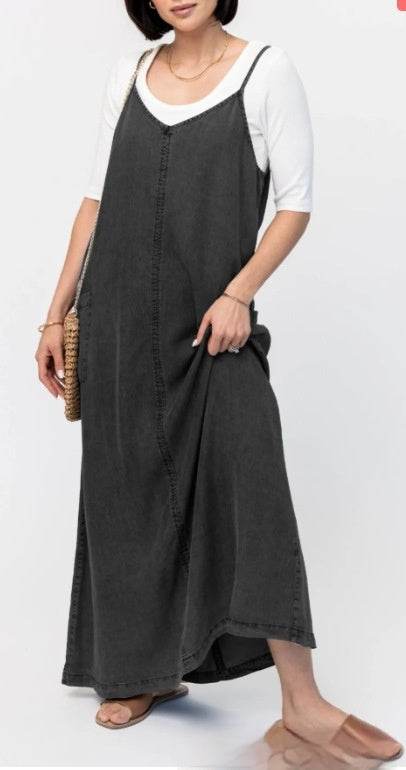New Suspender Leisure Denim mum loose long Dress - Velora
