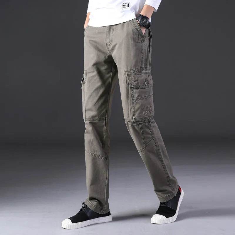 Overalls Men's Outdoor Casual Trousers Pure Cotton Straight Loose Multi-pocket Cargo Pant - Velora
