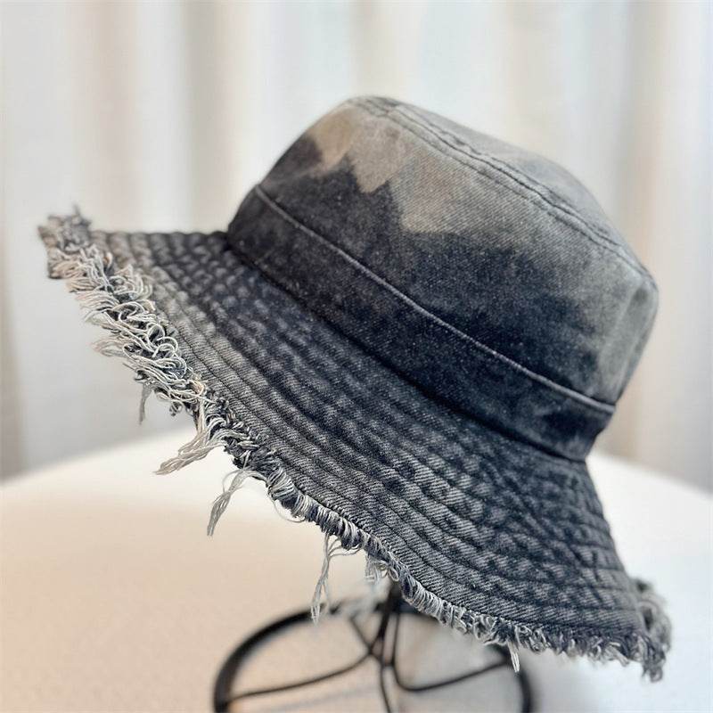 Summer Denim Bucket Hat for women Distressed Sun-proof Face-showing Small Hat - Velora