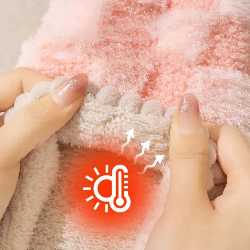 Plaid Plush Slippers Women's Indoor Plush Home Slippers Soft Sole Thick Non-Slip Warm House Shoes Couple Autumn And Winter - Velora