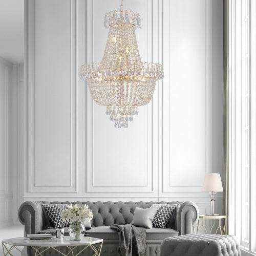 Golden Crystal Chandelier, Large Modern Luxury Chandelier, Suitable For Living Room, Dining Room, Bedroom, Hallway - No Bulb - Velora