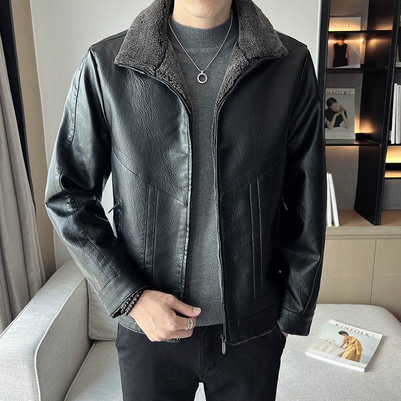 Hong Kong Style Velvet Padded Plus Size Men's Leather Jackets - Velora