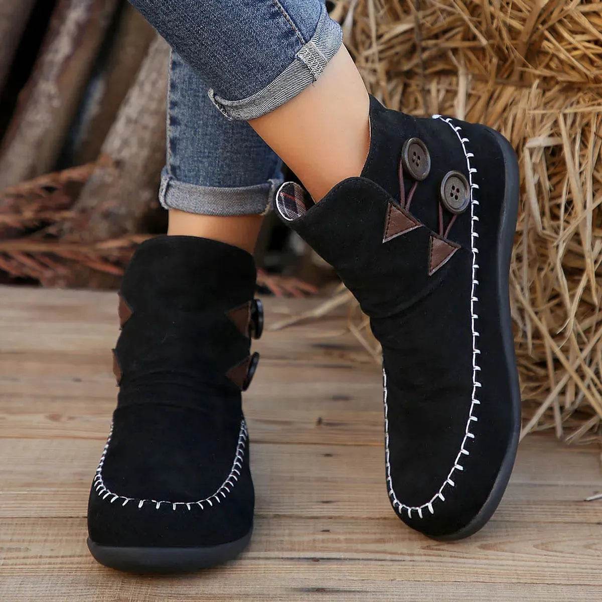 Button Design Ankle Boots For Women Autumn And Winter - Velora