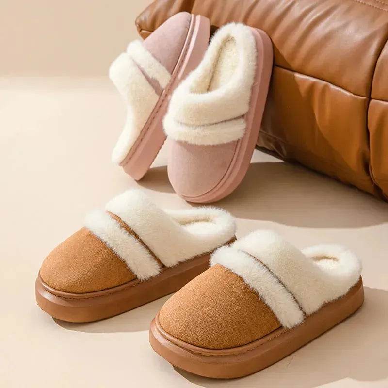 Fashion Warm Cotton Slippers For Women Leisure Thick Bottom Non-slip Plus-velvet House Shoes Winter Bedroom Floor Suede Slipper - Velora